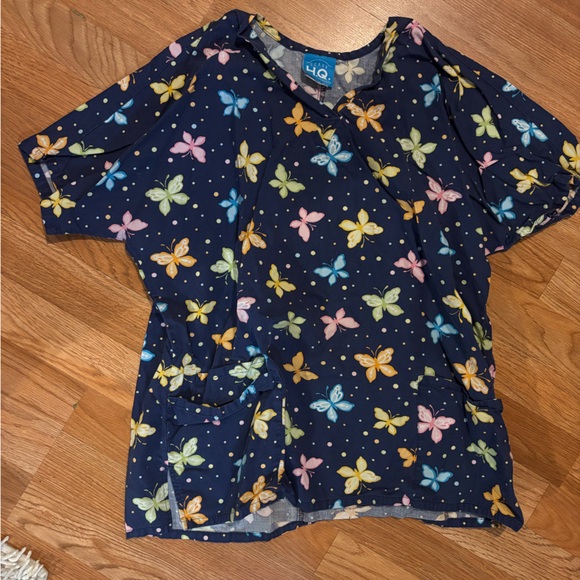 Smart Scrubs Blue Top with Butterfly Print - Picture 1 of 3